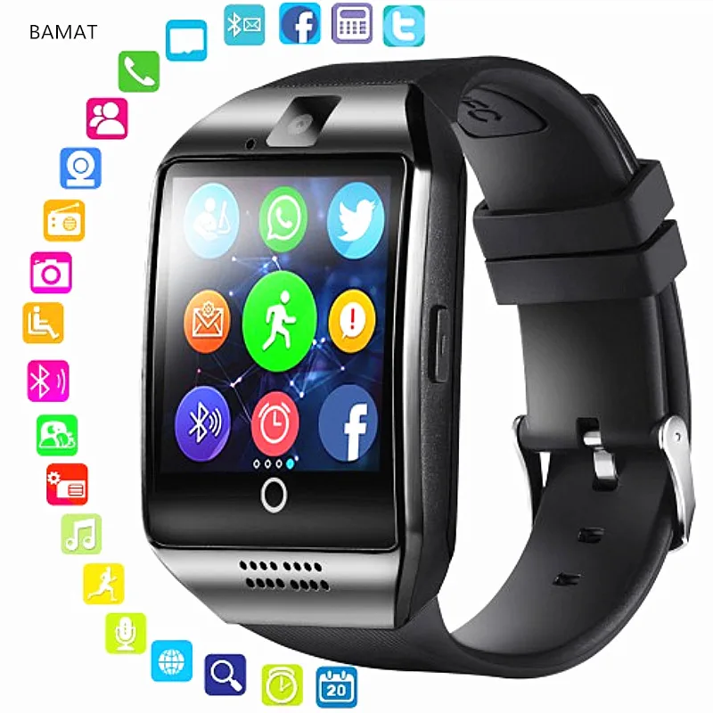 Bluetooth Smart часы Для мужчин Q18 с Сенсорный экран большой Батарея Поддержка сим-карта TF Камера для умные часы для телефона на Android