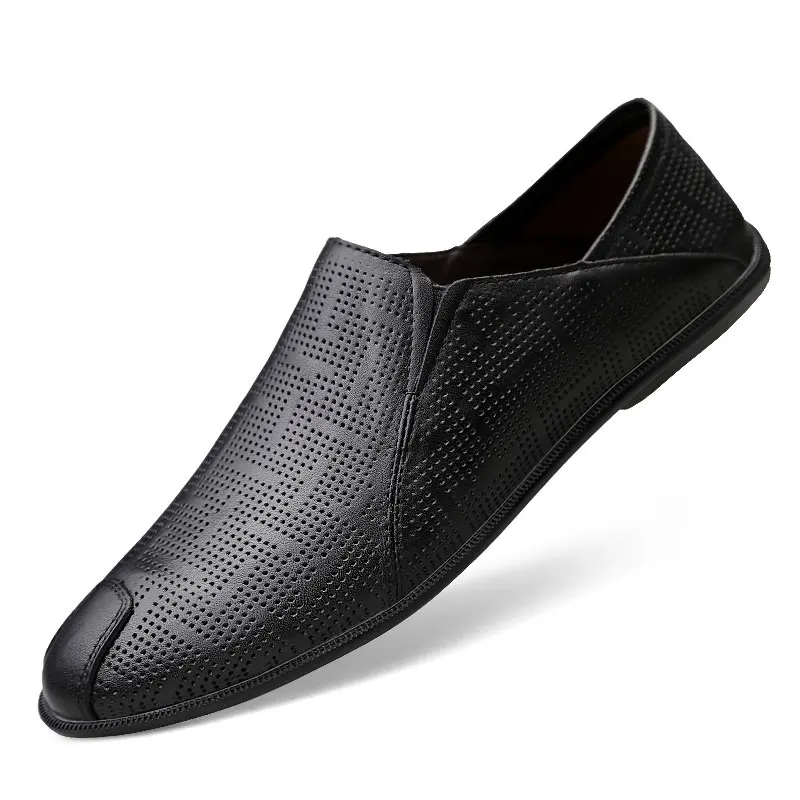 CLAX Мужская Летняя обувь из натуральной кожи мужские мокасины с дышащими отверстиями мужские повседневные Лоферы слипоны - Цвет: Black
