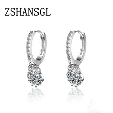 Роскошные Аутентичные серьги-гвоздики из стерлингового серебра 925 пробы с круглой огранкой, ослепительные прозрачные CZ ювелирные изделия для невесты свадебные украшения Brincos подарок