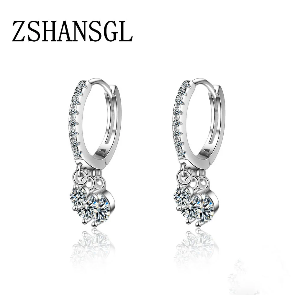 

Luxury Authentic 925 Sterling Silver Round Cut Stud Earrings Dazzling Clear CZ Jewelry for Bridal Wedding Jewelry Brincos Gift