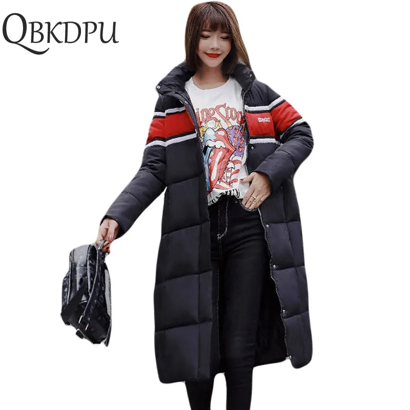 

Women Winter Long Bread Cotton Down Parka Coat 2019 Patchwork Letter Zipper Thicken Casual Overcoat Jacket Manteau Femme Hiver