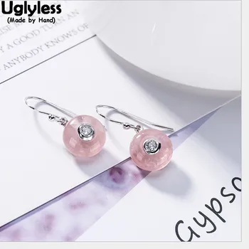 

Uglyless Nature Soft Pink Crystal Earrings for Women Simple Gemstones Round Earrings Handmade 100% Solid 925 Silver Fine Jewelry