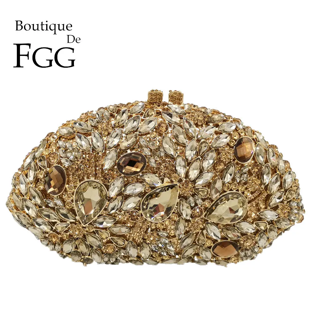  Boutique De FGG Hollow Out Diamond Flower Clutch Women Evening Bags Minaudiere Purses and Handbags 