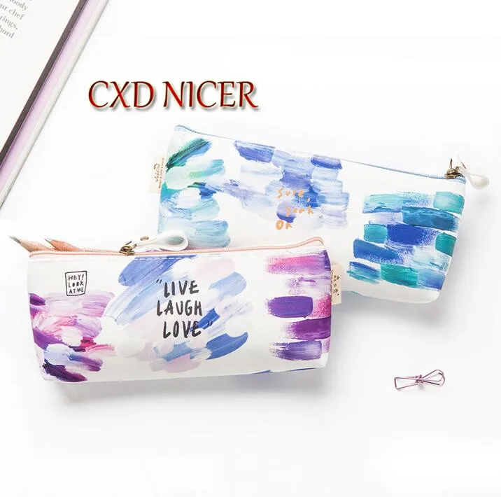 

Aquarelle Creative Pencil Bag Polyester Soft Comfortable Zipper Pencil Case Portable Creative Sweet Stationery Pouch Bag DD1923