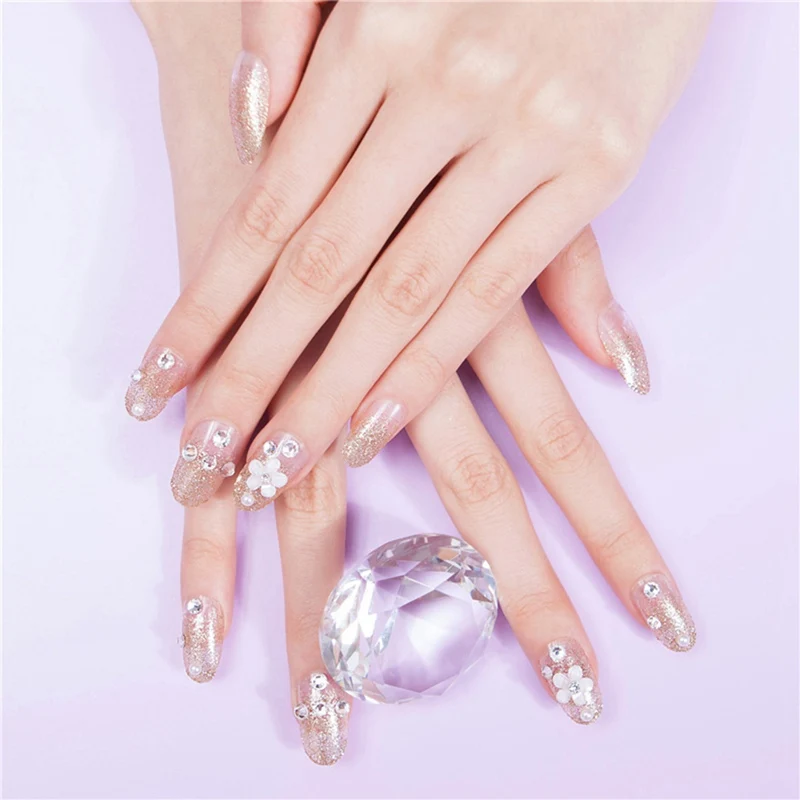 24 шт./компл. модные 3D накладные ногти Овальный Стиль цветок украшен для невесты девочек Прямая