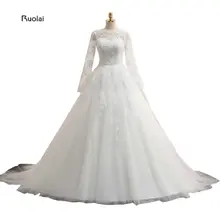 Sheer Lace Back Applique Long Sleeves Tulle Scoop Custom Made Formal font b Wedding b font