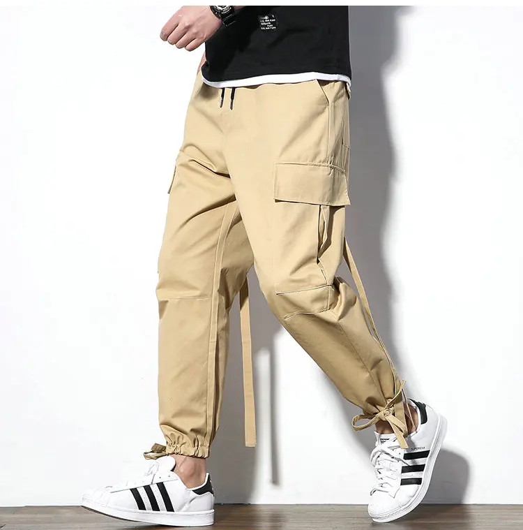 Мужские Джоггеры в западном стиле, повседневные штаны-шаровары в стиле хип-хоп, однотонные повседневные брюки с вышивкой, мужские брюки карго, эластичные - Цвет: Хаки