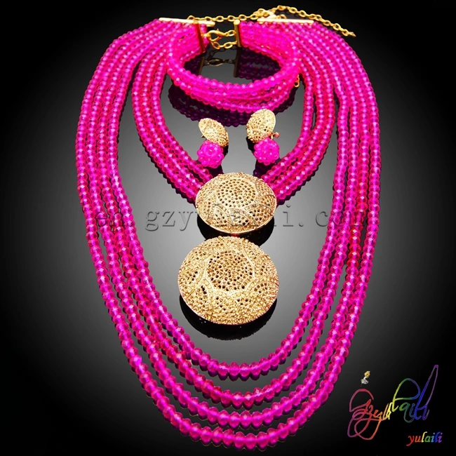 crystal bead jewelry set fashion imitation jewelry sets pink flower