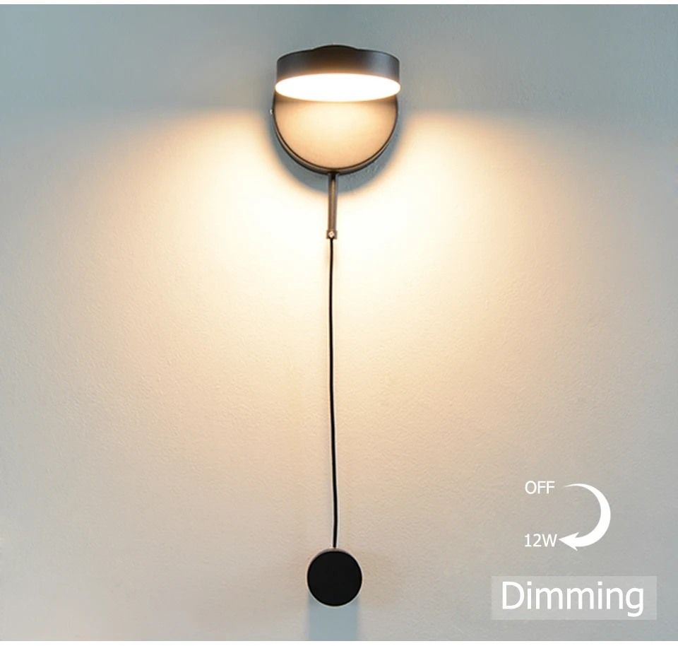 Светодиодный настенный светильник с регулируемой яркостью 0-12 Вт, настенный светильник с переключателем, современный светодиодный настенный светильник в скандинавском стиле, регулируемый настенный светильник для спальни