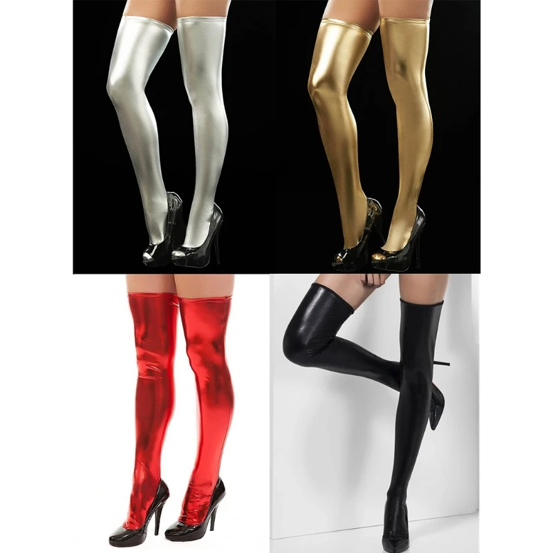 1 пара, женские чулки выше колена, повседневные длинные чулки из искусственной кожи, Стрейчевые чулки выше колена+ стринги для женщин и девушек