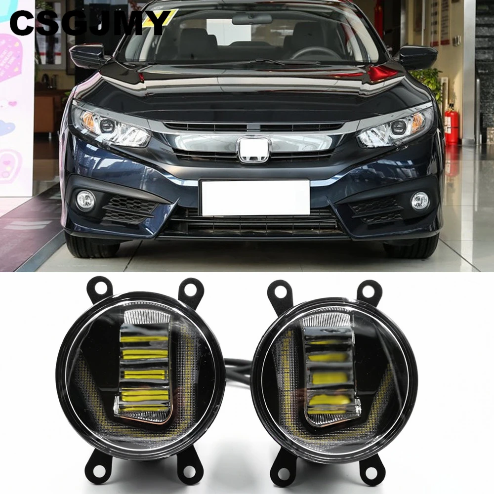 

3-IN-1 Functions Auto LED DRL Daytime Running Light Car Projector Fog Lamp with yellow signal For Honda Civic 2016 2017 2018