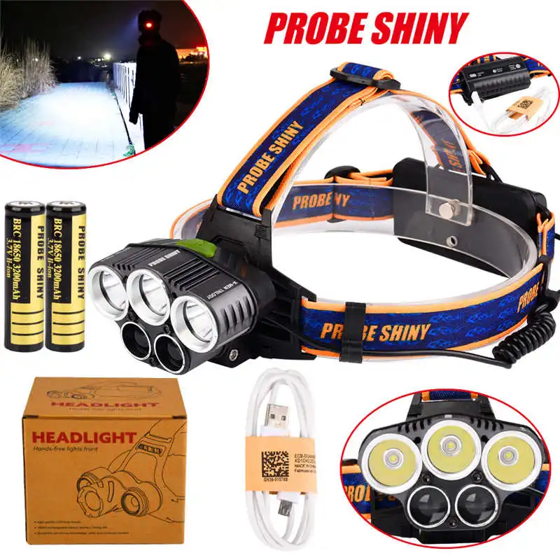 25000LM 5x XM-L T6 Headlamp Headlight Head Light led flashlight rechargeable USB+Battery powerful led flashlight #4A28 (7)