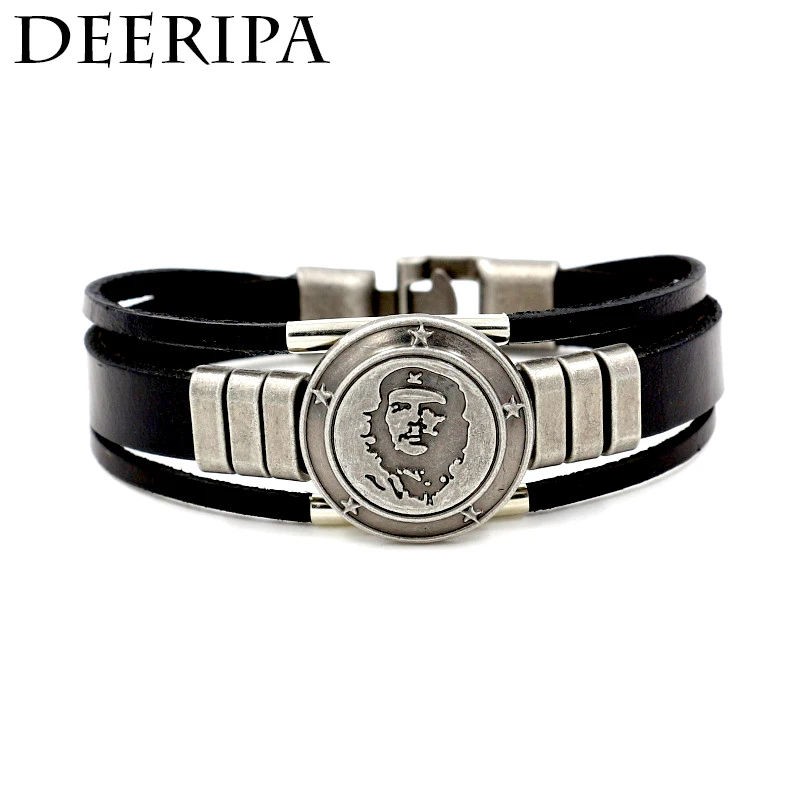 

CUTEECO Punk Che Guevara Charm Cuff Bracelets Bangles Genuine Leather Bracelet for Women Mens Bracelets Men Jewelry Accessories