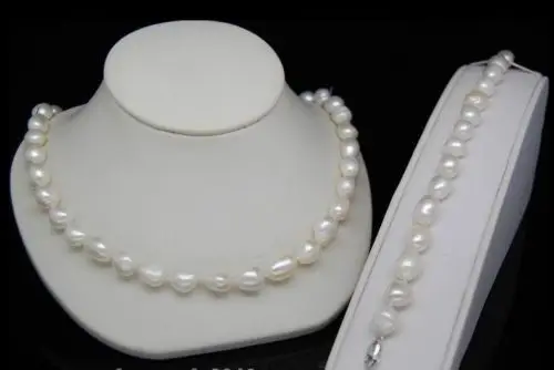 

New 8-10mm White Cultured Irregular Pearl Necklace Bracelet 18''7.5''^^^@^Noble style Natural Fine jewe SHIPPING 5.25