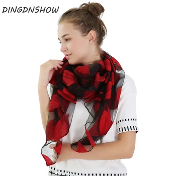 

[DINGDNSHOW] Chiffon Silk Scarf 2019 Scarf Summer and Autumn Scarf Long Print Flower High Quality Silk Scarves Shawl for Women