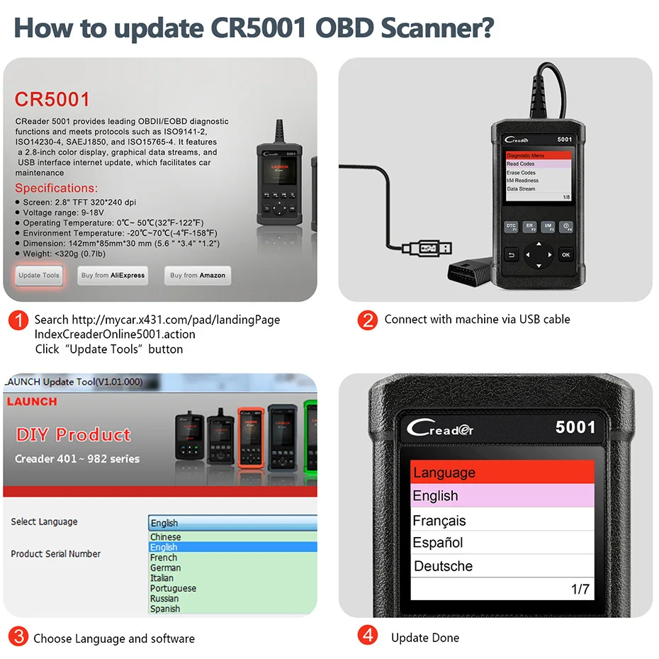 Старт X431 CR5001 OBD2 сканер I/M читать сброс кодов неисправностей двигателя для ODB2 автомобильный диагностический инструмент бесплатного обновления Автомобильный сканер