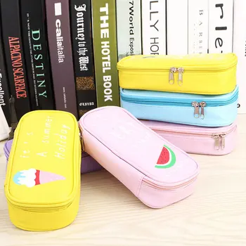 

Creative fruit large capacity pu leather zipper Pencil Bag Case Color children pen bags Cosmetic Bag children gift stationery