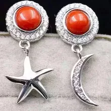 Натуральные красные коралловые серьги 925 серебро натуральный драгоценный камень серьги для женщин личности модные вечерние тонкие серьги ювелирные изделия