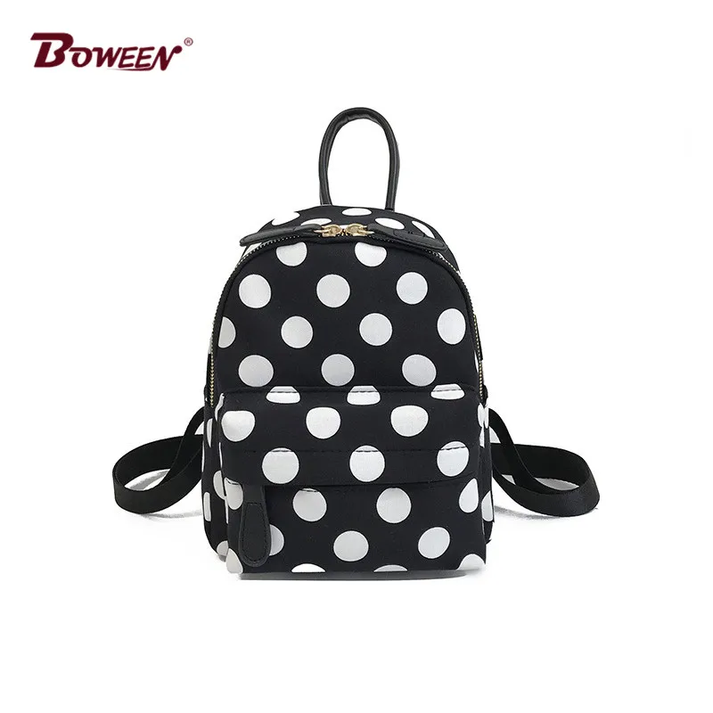 

Contrast Color Canvas women backpack schoolbag for girls teenagers Fashion dot panelled small back pack bag female rucksack 2018
