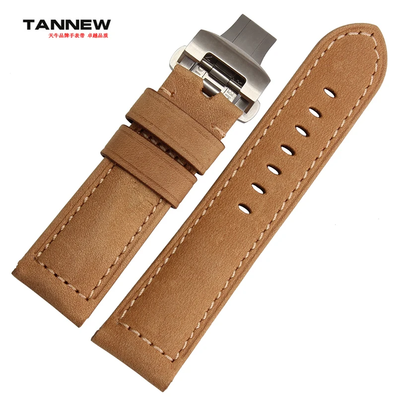 

24mm crazy horse leather strap watchband accessories matte leather strap with butterfly clasp for panerai PAM00111 441 114