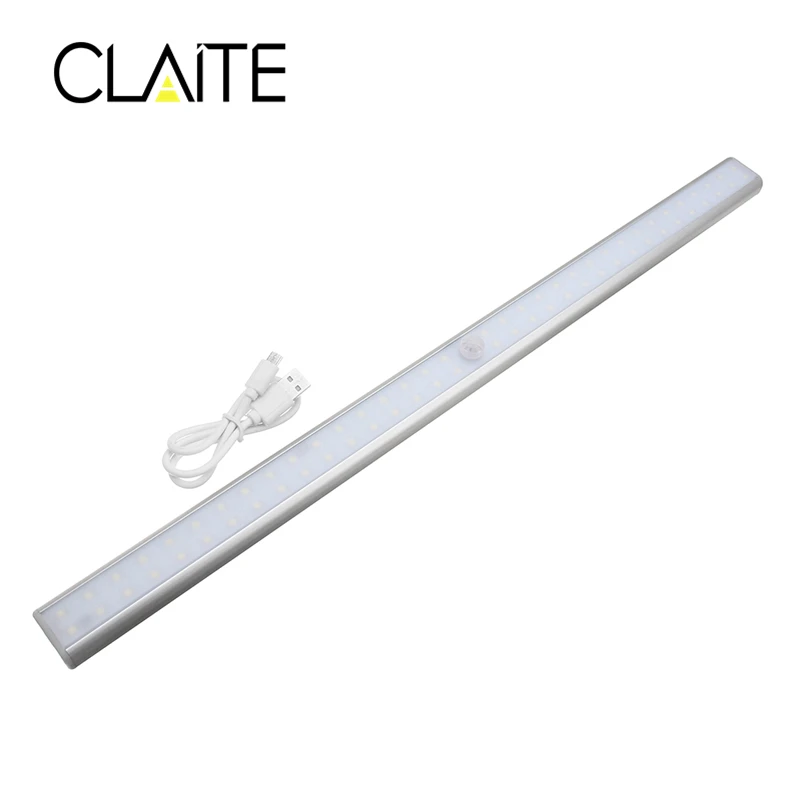 

CLAITE Wireless 68 LED Bar Light PIR Motion Sensor Under Cabinet Light USB Rechargeable Night Light Magnetic Closet Wardrobe