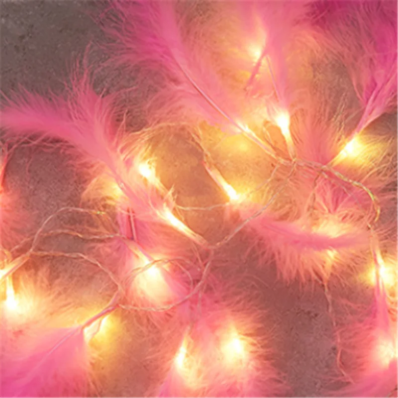 Гирлянды для рождественской елки, 2 м, 20 светодиодных перьев, гирлянды для украшения свадебной вечеринки, рождественские украшения для дома, Navidad, Q - Цвет: Розовый