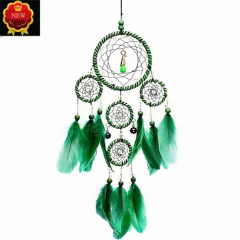 

Hot Car Pendant Green Memory Interior 5 Ring Dream Catcher Wind Chimes Key Rings Car Rearview Mirror Hanging Jewelry Accessories