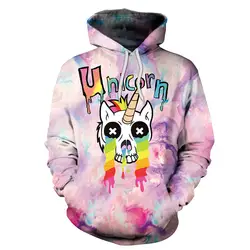 ONSEME мило Tie Dye принтом Rainbow Unicorn череп 3D толстовки с капюшоном Для мужчин/Для женщин Прохладный покер череп толстовки пуловеры Прямая