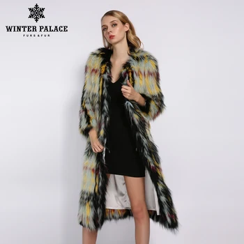 

WINTER PALACE 2019 Women's Fox Coat Long Color Matching Knit Round Neck Cropped Sleeve Fur Coat Warm Fox Fur Coat In Winter