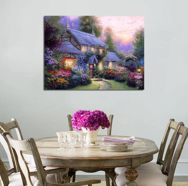 Thomas Kinkade Картина маслом Размножение пасторальный пейзаж жикле печать на холсте customrize падение приветствуется