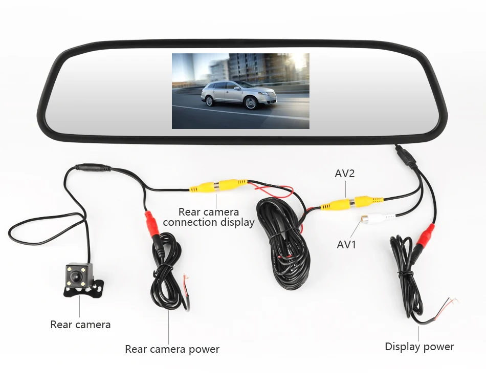 Jansite, 4,3 дюймов, автомобильный монитор, Парковочное беспроводное проводное зеркало, 2 видео входа, Автомобильное Зеркало, обратное изображение, HD дисплей, отличное видение, TFT