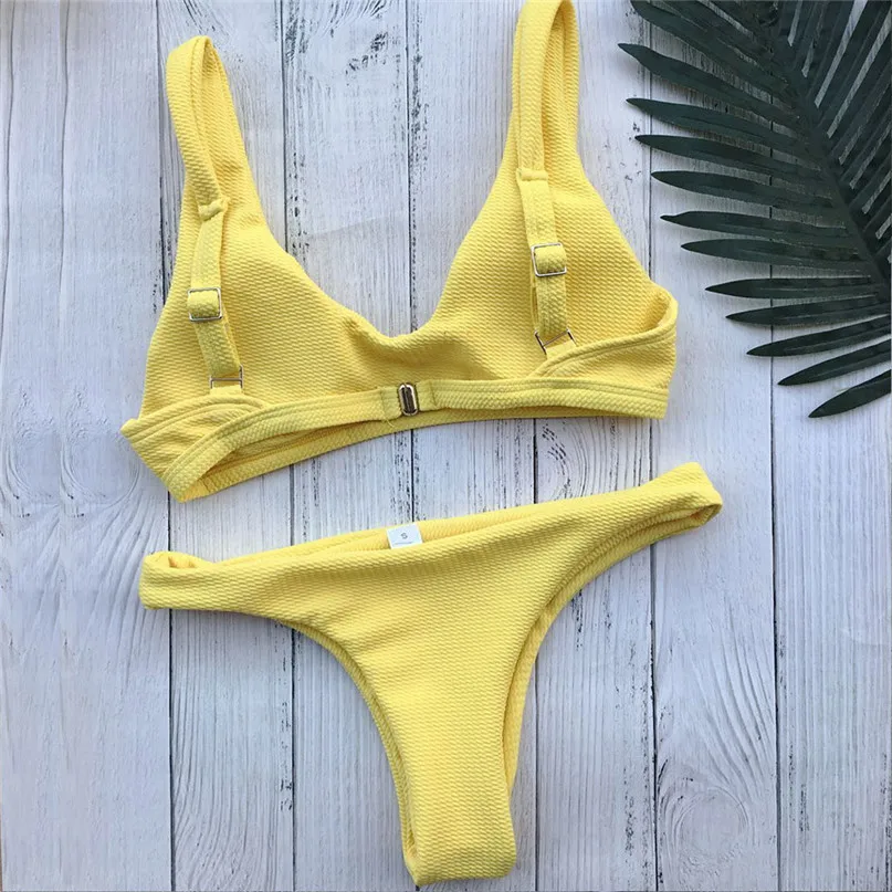 Sexy Bikini Set Pleated Bikini Solid Swimwear Women Push Up Swimsuit Off Shoulder Biquini Comfortable Summer Beach Wear #2D05 (4)