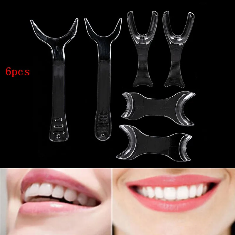 Transparent 6pcs Dental Single/Double-headed T-Shape Intraoral Cheek Lip Retractor Orthodontic Lip Cheek Retractor Mouth Openers