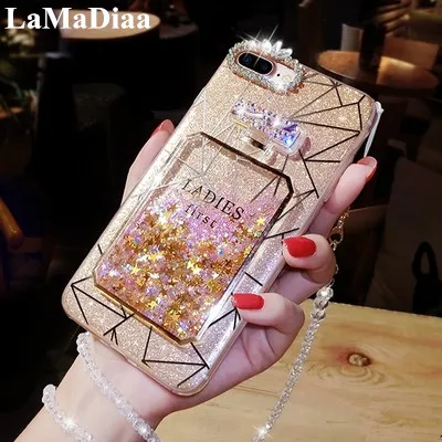 

LaMaDiaa Luxury Bling Liquid Perfume Bottles Case For iphone X 6 6S 6plus 7 8 plus Glitter Rhinestone streak Mobile Phone Cases