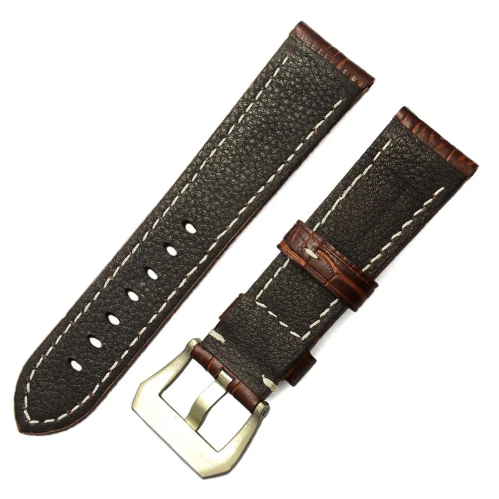 ZLIMSN новые часы аксессуары мужская мода коричневый кожаный ремешок для часов 22 мм/24 мм Натуральная кожа ремешок для часов для Часы Panerai