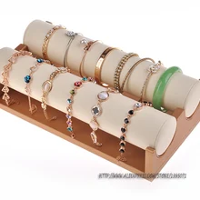 Высокое качество держатель для браслетов Дисплей Стенд золото кожзам ювелирных изделий дисплей стойки часы витрина с 2 бар