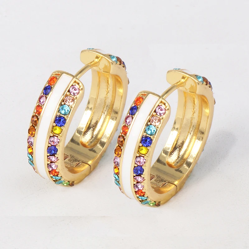 

Rainbow cz safety pin earring 2019 new design jewelry for women lady gift Gold filled rainbow 925 silver earring for women