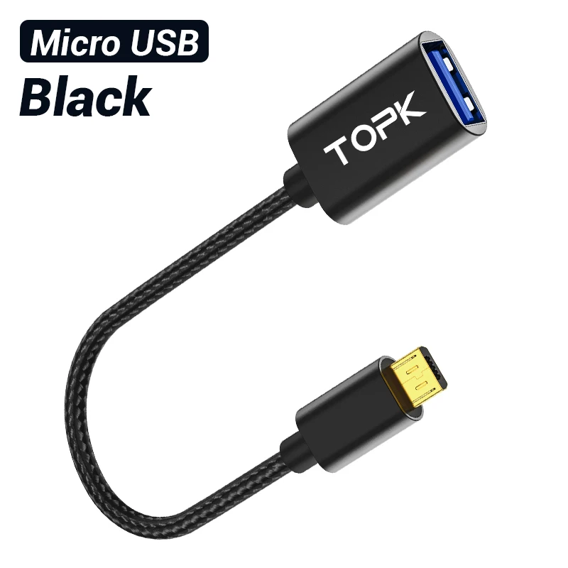 TOPK Micro USB OTG кабель адаптер для samsung Xiaomi huawei USB разъем Android USB 2,0 OTG адаптер - Color: Black