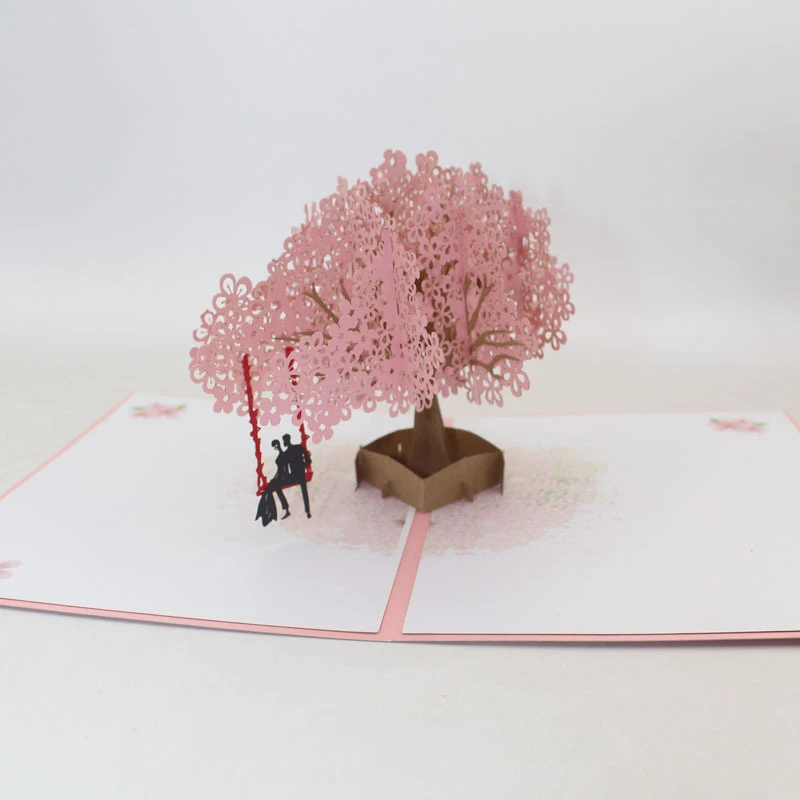 3D лазерная вырезка своими руками на день святого валентина предложение Сакура качели любовник бумажные приглашения Поздравительные открытки Свадебная вечеринка креативный подарок