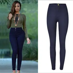Узкие женские джинсы для женщин Зауженные брюки стрейтч 2 цвета Винтаж Высокая талия карандаш плюс размеры