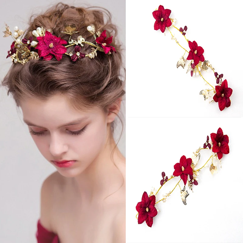 Crystal Pearls Gypsophila Flower Headband Tiara Wedding Hair Accessories