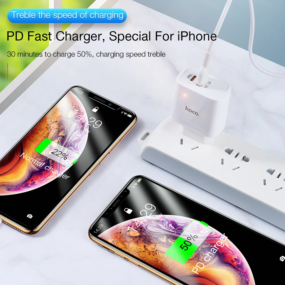 HOCO 18 Вт PD зарядное устройство для iPhone 8 8Plus X XR XS MAX мобильного телефона QC3.0 PD USB зарядное устройство адаптер для iPad Pro Mini 5 iPad Air 3