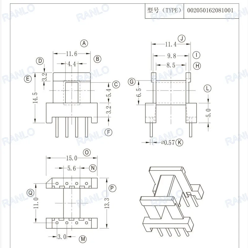 Transformer Bobbin Ferrite Core 20pcs EE16 Horizontal Bobbin PC40 Ferrite Core 8Pin (4+4)