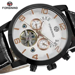 Forsining Марка автоматические механические часы Tourbillon Дата Кожаный ремешок мужской часы Для мужчин платье наручные Бизнес самостоятельно