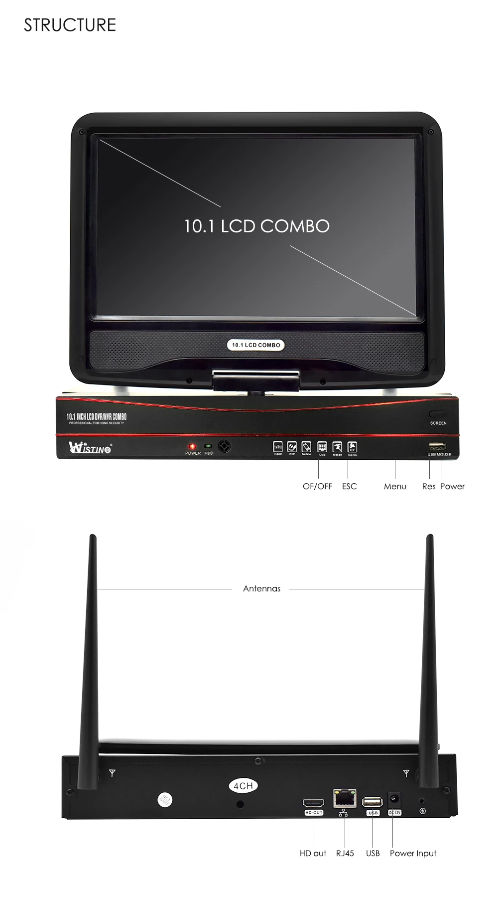 Wistino 960P CCTV System Kit Wireless 4CH NVR Security IP Camera Wifi Outdoor P2P Monitor Kits IR LCD Screen Surveillance Cam (14)