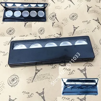 

15pcs Black Square Empty Eyeshadow Compact DIY Plastic 5 Grids 26.2mm Blusher Cases with Mirror Aluminum Cosmetic Powder Box