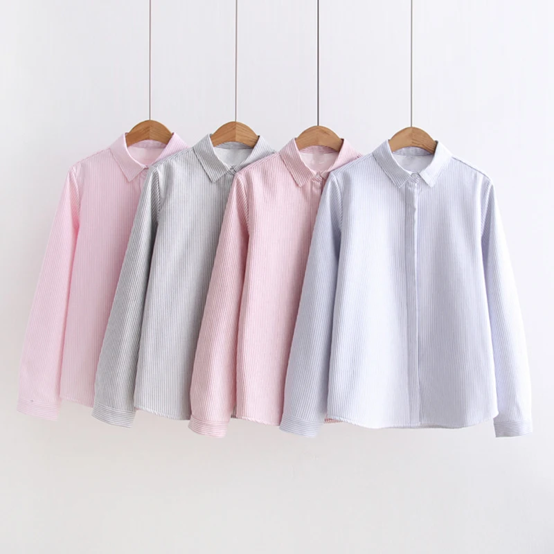 

Dioufond Striped Oxford Tops Female Thickening Warm Long Sleeve Women Blouses Casual Long Sleeve Clothing Autunm Winter 2017