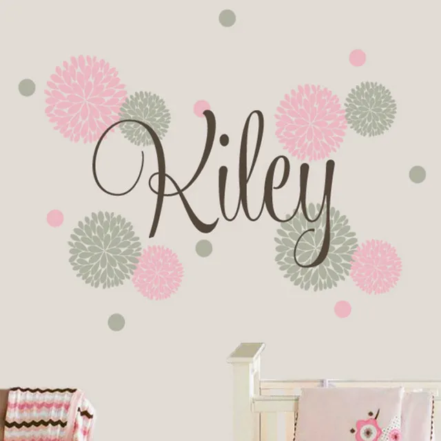 polka dot wall decals flower custom made baby name wall sticker baby