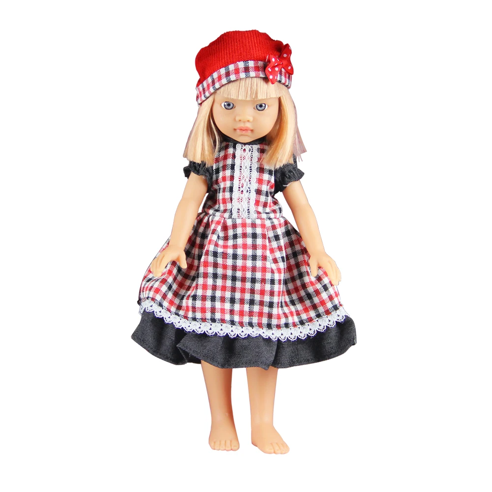 

1 piece 33CM Simulation Soft Vinyl Dolls Plaid Skirt Beautiful Soft Body Lifelike Toddler Princess Girl Doll Long Hair