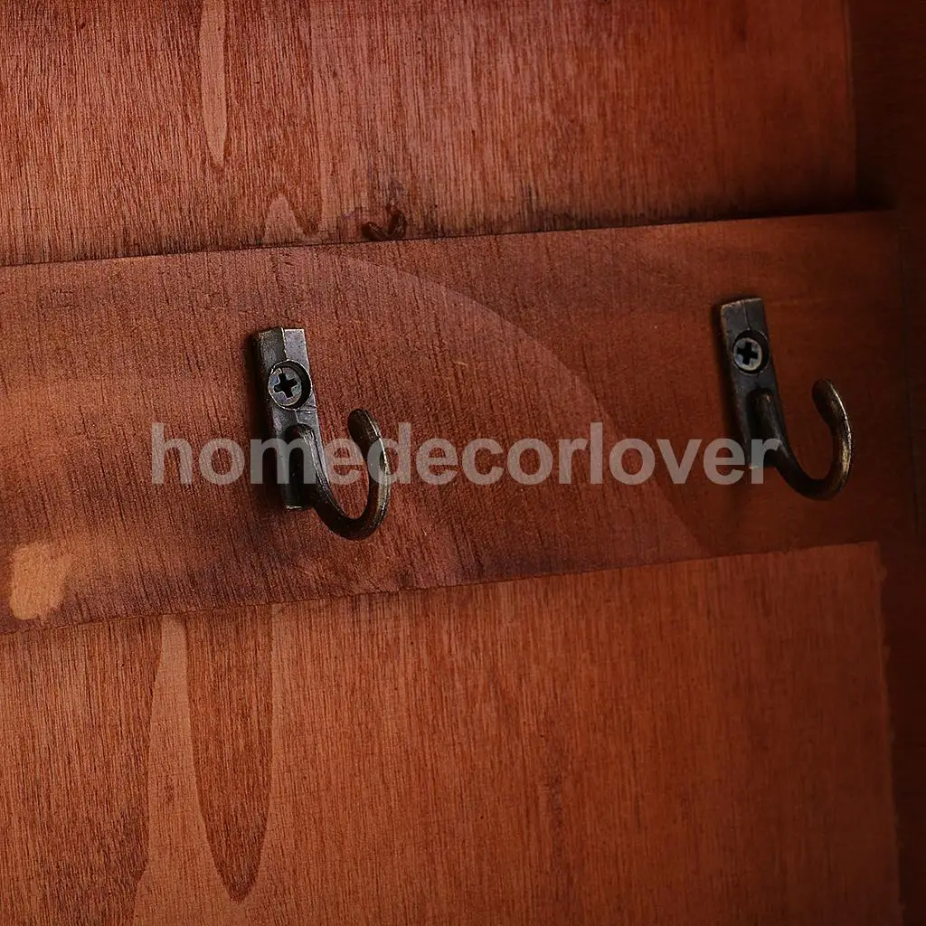 Retro Wall Mount Key Rack Storage Box Shelf Wooden Cabinet Cubby Letter Mail Holder Case